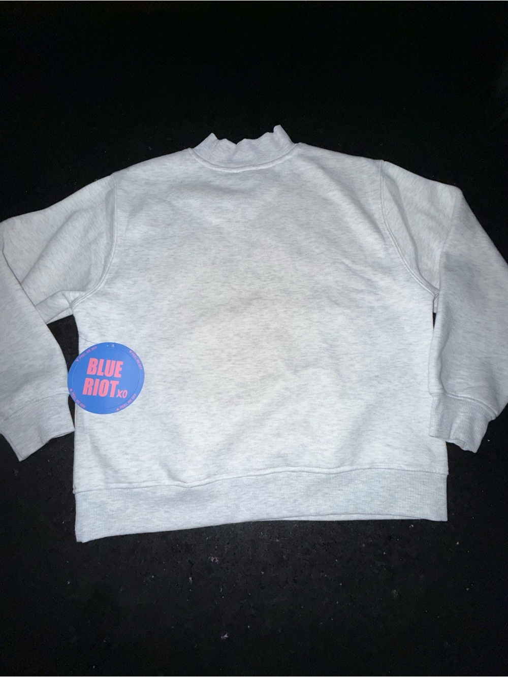 NEW BLUE RIOT XO VIRAL TIKTOK Gray MOCK NECK SWEATSHIRT Navy Polka Dot JESUS XS - Picture 2 of 10